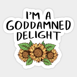 Funny I'm A God Damned Delight Quote Saying Sunflower Floral Social Distancing FaceMask Sticker